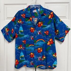 Islander Blue Floral Hawaiian Shirt Mens XL
